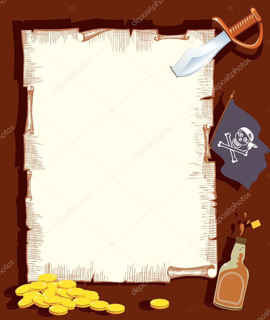 Pirate background for text.Vector cartoons with elements