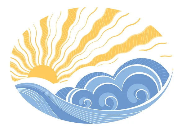Анотація морських хвиль. Векторні ілюстрації морського пейзажу — стоковий вектор