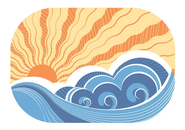 Ondas de mar abstractas. Ilustración vectorial del paisaje marino — Vector de stock