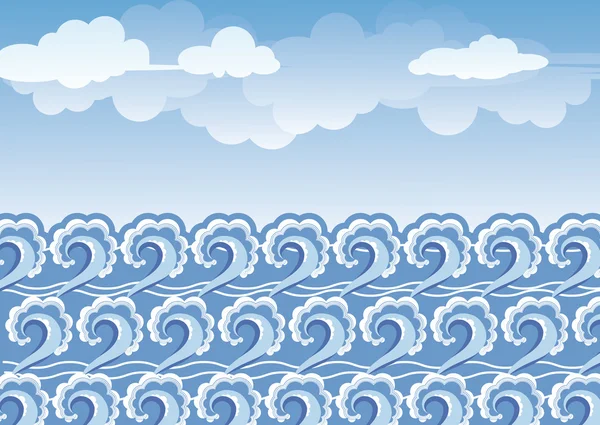 矢量插图。美丽的风景海、 云天空. — 图库矢量图片