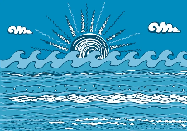 Olas marinas. Ilustración vectorial del paisaje marino — Vector de stock