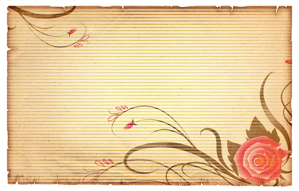 Blumen Vintagel background.old Papierrolle mit rosa Rose — Stockfoto