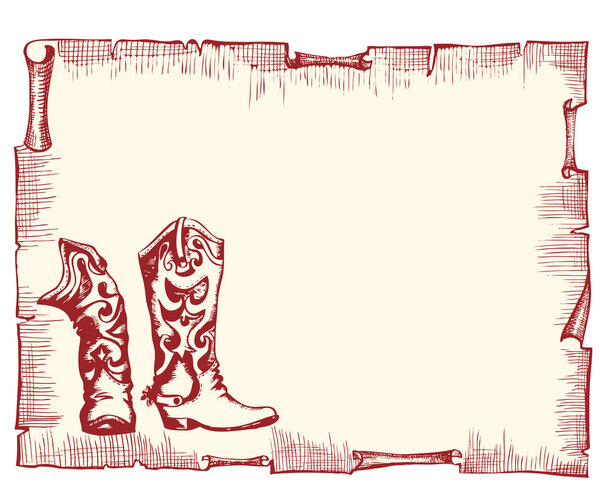 Old paper background with cowboy boots