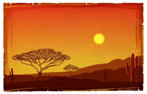 Afryki zachód ilustracja na stary papier texture.savanna backgro — Zdjęcie stockowe
