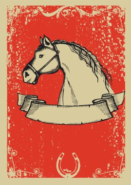 Horse poster.Vector graphic image with grunge background clipart