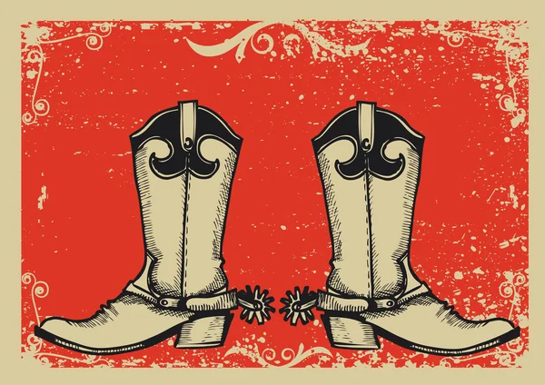 Cowboy-Stiefel .Vektor-Grafik mit Grunge-Hintergrund — Stockvektor