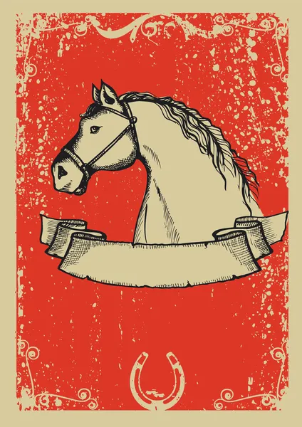 Paard poster.vector afbeelding met grunge achtergrond — Stockvector