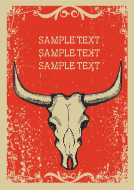 Cowboy old papaer background for text with bull skull .Retro ima clipart