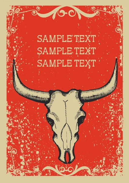 Cowboy régi papír háttér szöveg bika koponya. Retro ima — Stock Vector
