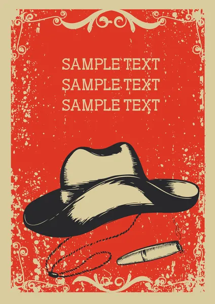 Cowboy hoed en sigaar .vector afbeelding met grunge CHTERGRO — Stockvector