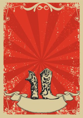 Cowboy boots.Red background with grunge elements decorationl .Re