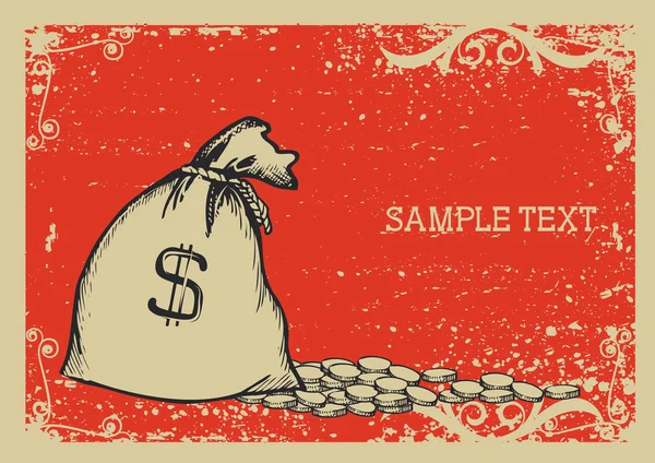 Χρήματα τσάντα .vector γραφικό εικόνα με φόντο grunge — Διανυσματικό Αρχείο