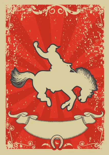 Ροντέο cowboy.wild άλογο race.vector γραφικών αφίσα με grunge β — Διανυσματικό Αρχείο