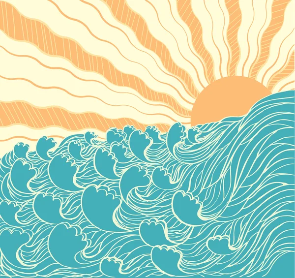 Abstraktní mořské vlny. vektorové ilustrace mořské krajiny s su — Stockový vektor