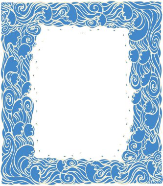 Marine waves frame decotation.Vector blue graphic background clipart