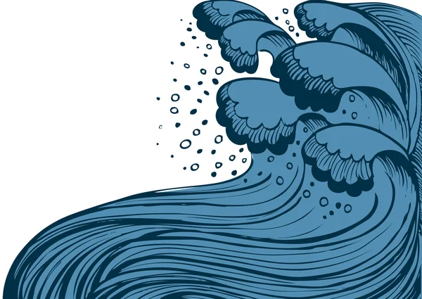 Sturm in blauem Meer.Vektor große Wellen auf weißem Hintergrund — Stockvektor