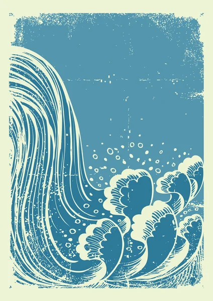 Waterfall.vector grunge blauw water golven op oude papier pagina — Stockvector