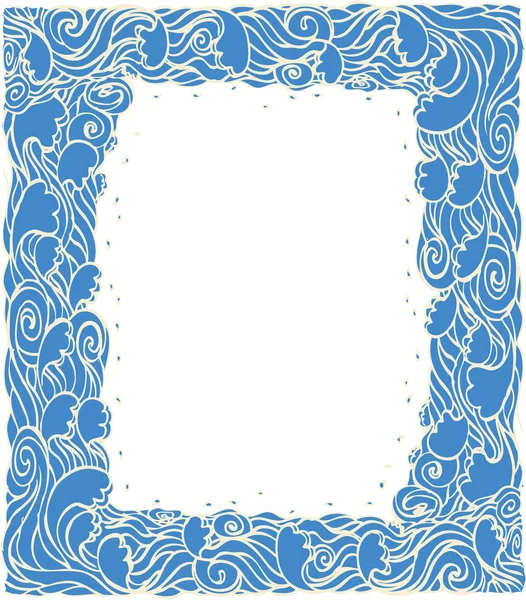 Marine waves frame decotation.Vector blue graphic background — Stock Vector
