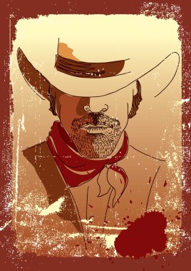 Vector portrait of cowboy.Stronge man in cowboy hat .Grunge west clipart