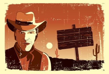Portrait of cowboy man.Vector grunge western poster clipart