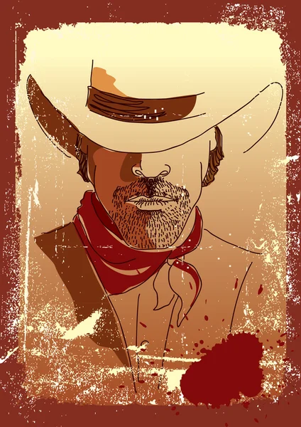 Retrato vetorial de cowboy.Stronge homem em chapéu cowboy .Grunge oeste — Vetor de Stock