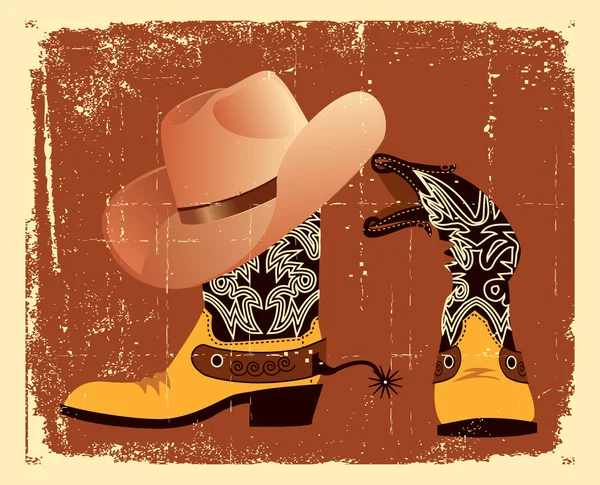 Vector schoenen en hoed voor cowboy .grunge afbeelding — Stockvector