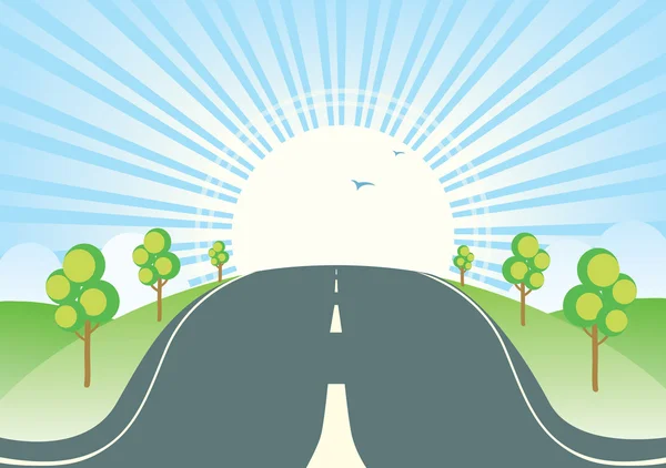 Summer landscape with road.Vector nature sunny horizon — 스톡 벡터