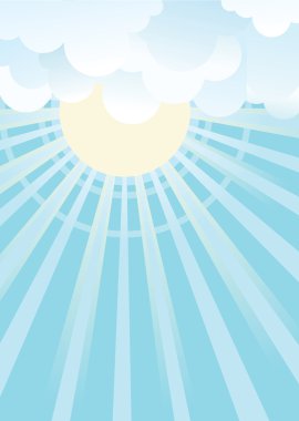 Sun and blue sky with beautifull clouds.Vector image clipart