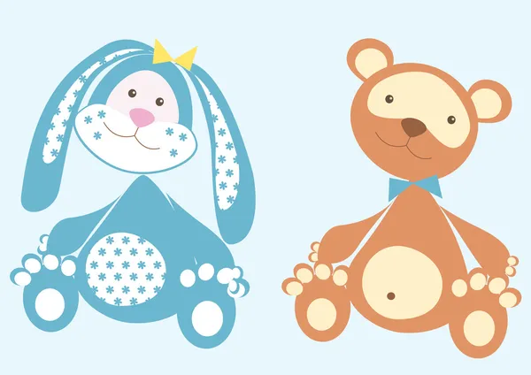 Conejo y oso .Vector juguetes de dibujos animados — Vector de stock