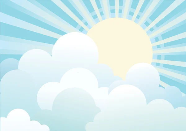 Slunce a modrá obloha s krásným clouds.vector obrázek — Stockový vektor