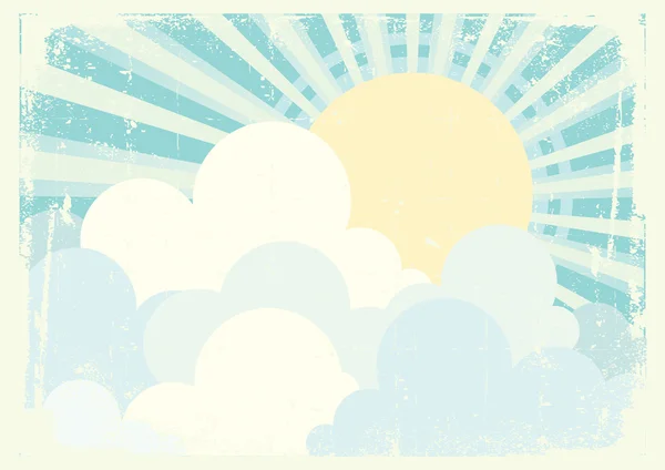 Солнце и голубое небо с прекрасными облаками. Винтажное векторное изображение — стоковый вектор