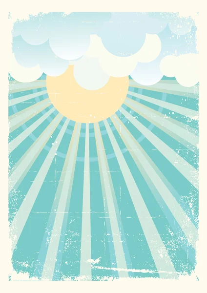 Sol e céu azul com belas nuvens.Vector imagem do vintage — Vetor de Stock