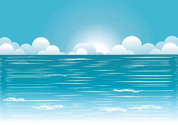 Sea and blue sky with beautifull clouds.Vector image — Stock Vector