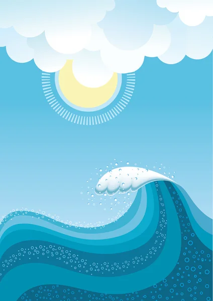 Wave in ocean.Water background with sun.Mesh — Stock Vector