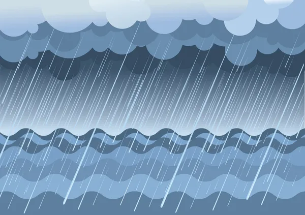 Pioggia in mare.Vector paesaggio acquatico — Vettoriale Stock