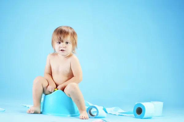 stock image Cute toddler on potty chait