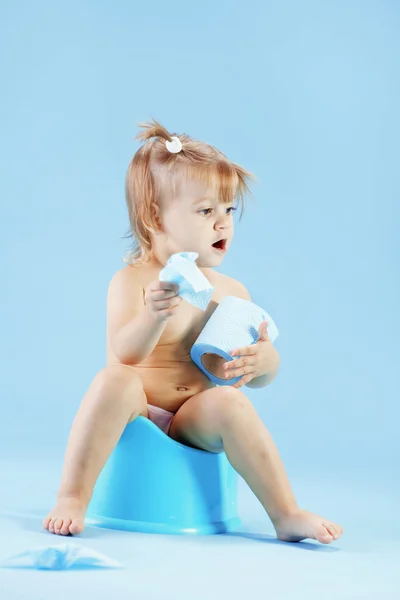 stock image Cute toddler on potty chait