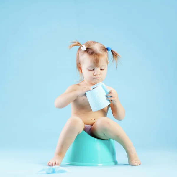 stock image Cute toddler on potty chait