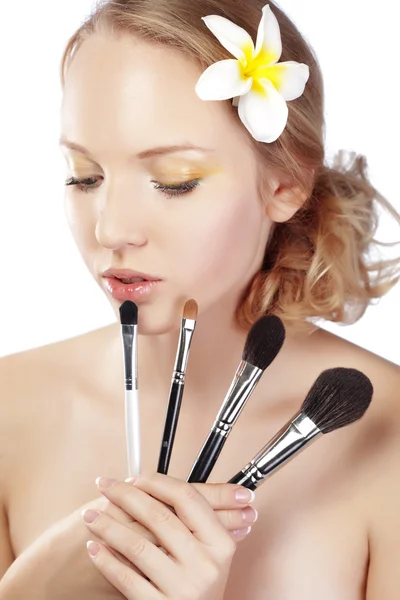 Maquillaje Artista Celebración Conjunto Cepillos Para Cara — Foto de Stock