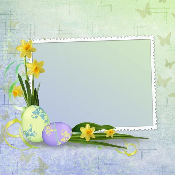 Wielkanocna kartka okolicznościowa z ozdobnym jajkiem — Zdjęcie stockowe