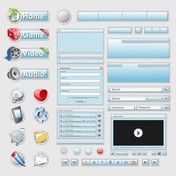 Blaues Web 2.0 Interface Set — Stockvektor