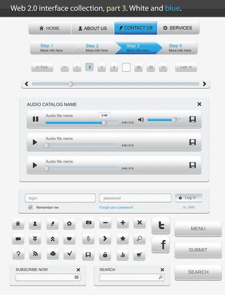 Interface Web Partie Blanc Bleu — Image vectorielle