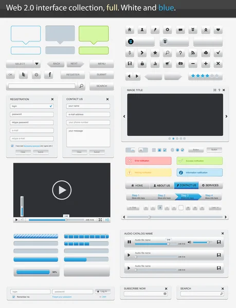 Interface Web Partie Complète Blanc Bleu — Image vectorielle