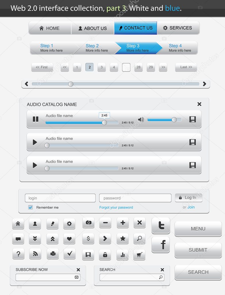Web 2.0 interface part 3. White and blue