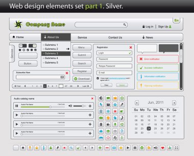 Web design elements set. Part 1. Silver. clipart