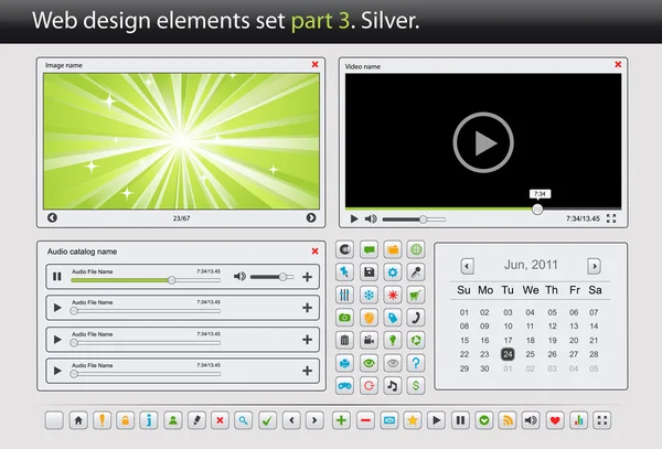 Webdesign-Elemente gesetzt. Teil 3. Silber — Stockvektor