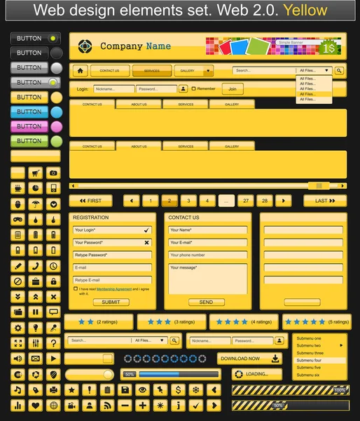 Elementos de diseño web amarillo — Archivo Imágenes Vectoriales