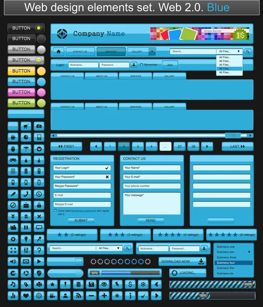 Webdesign-Elemente blau. — Stockvektor