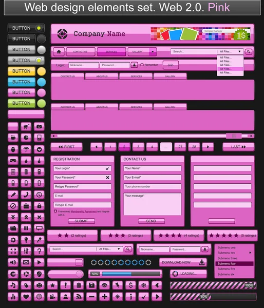 Elementi di web design rosa . — Vettoriale Stock