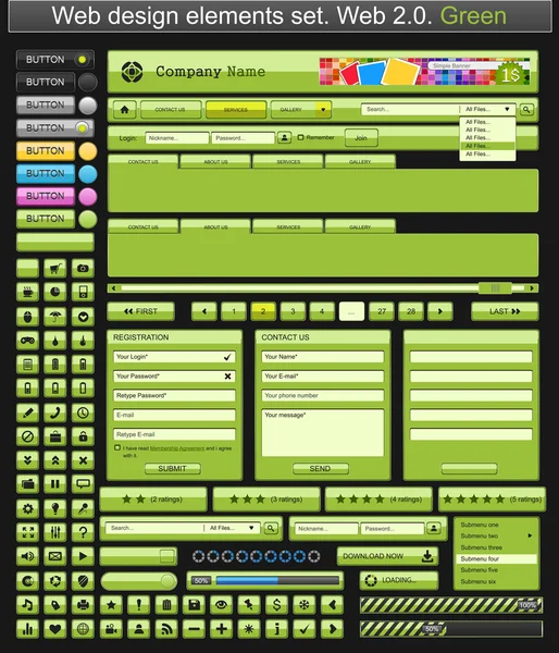 Elementos de web design verde . — Vetor de Stock
